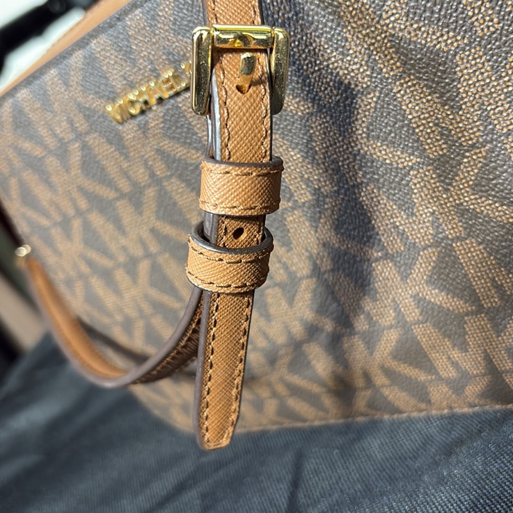 Michael Kors Brown Monogram Crossbody Bag with Leather Trim - Picture 6 of 6